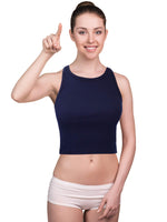 1 x RAW Customer Returns 4 Pieces Basic Crop Tank Tops Women s Sleeveless Racerback Crop Tops Cotton Sports Crop Tops for Women Daily Wear Black, Dark Grey, Navy Blue, White, L  - RRP €26.21