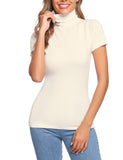 1 x RAW Customer Returns Totatuit Basic T-Shirt Women s Turtleneck Shirt Short Sleeve Stand-Up Collar Top Elegant Turtleneck Shirt Slim Fit Tops Cream M - RRP €23.99