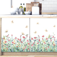 1 x RAW Customer Returns Wall tattoo flower meadow window sticker flowers butterfly wall sticker for living room kitchen - RRP €12.84