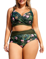 1 x RAW Customer Returns Hanna Nikole Women s Plus Size Bikini Push Up Swimsuit Two Piece Bathing Suits Olive Green Flower 54 - RRP €35.76