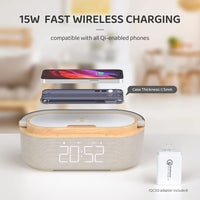 1 x RAW Customer Returns COLSUR Digital Radio Alarm Clock with Wireless Charger, Bluetooth Speaker with USB Charger, Smart Alarm Clock Snooze Function Inductive Charging Station, Night Light, Dimmable LED Display and Battery Backup - RRP €58.39