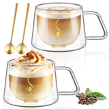 1 x RAW Customer Returns ecooe double-walled coffee glasses 350ml latte macchiato glasses set of 2, borosilicate glass coffee cups glass double-walled coffee glass tea glasses with handle spoon for cappuccino, tea, ice cream, milk, beer - RRP €18.4