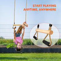 1 x RAW Customer Returns Trapeze Swing, Children s Wooden Multifunctional Adjustable Swing with Soft Sponge Handle Indoor Outdoor Children s Trapeze Swing up to 100 kg 42cm  - RRP €28.73