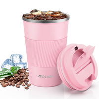 1 x RAW Customer Returns Aolieh thermal mug, coffee mug with leak-proof lid, thermal mug, insulated mug, stainless steel travel mug, coffee mug to go for hot and cold water, coffee, tea 380 ml, pink  - RRP €14.99