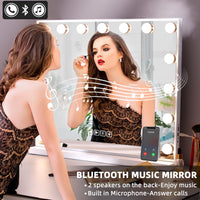 1 x RAW Customer Returns Hansong Makeup Mirror with Lights and Bluetooth Hollywood Mirror with 15 LED Bulbs Makeup Mirror with 3 Color Lighting Modes Table or Wall Mounted with Bulbs - RRP €123.92