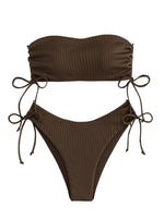 1 x RAW Customer Returns GORGLITTER Bandeau Bikini Women s Set Bikini High Waist Strapless Bikini with Drawstring Bikini Set Plain Two-Piece Swimsuit Swimwear Swimsuit Coffee Brown M - RRP €31.25