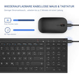 1 x RAW Customer Returns seenda Keyboard Mouse Set Wireless, Rechargeable Aluminum Keyboard with Compact Design, Ultra Thin and Quiet Wireless Keyboard with Mouse for PC Laptop Smart TV, 1200 DPI, QWERTZ Layout, Black - RRP €38.42