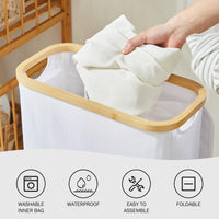 1 x RAW Customer Returns YOUDENOVA Laundry Basket with Lid 48L Laundry Hamper Narrow with Laundry Bag Foldable Laundry Sorter Wooden Bamboo Laundry Chest Tall Laundry Baskets, White - RRP €26.2