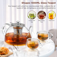 1 x RAW Customer Returns Glass teapot, teapot with strainer insert 1300ML made of borosilicate glass glass jug and glass lid - dishwasher safe - RRP €26.99