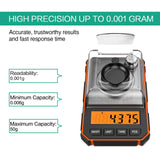 1 x RAW Customer Returns ORIA Digital Fine Scales 0.001g, Milligram Scales 50g 0.001g, Precise Pocket Scales with LCD Display, Lab Digital Scales, Portable Mini Scales with Weighing Tray, Calibration Weights and Tweezers - Orange - RRP €22.4