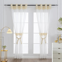 1 x RAW Customer Returns LZE Curtains Living Room in Gold White Curtain Set of 2 Transparent Curtains Modern Eyelet Curtains with Pattern Long H x W 225 x 140 cm - RRP €28.99