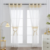 1 x RAW Customer Returns LZE Curtains Living Room Modern Set Gold White Curtain with Eyelets Boho Curtain Short Window Eyelet Curtain Set of 2 Curtains with Pattern for Bedroom Children s Room Transparent 175 cm Long - RRP €25.59