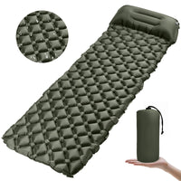 1 x RAW Customer Returns Karvipark camping sleeping pad with pillow, ultralight air mattress camping small pack size, sleeping mat waterproof for camping, outdoor, travel, hiking, beach army green  - RRP €25.99