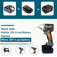 1 x RAW Customer Returns Adapter converter for Worx 20V, for Makita 18V series Li-Ion battery Bl1830 BL1850 to for Worx 20V 4-pin power tool use, replace Worx PowerShare batteries 20V - RRP €23.09