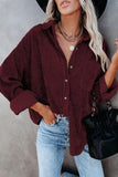 1 x RAW Customer Returns CZIMOO Women s Corduroy Shirt Blouses V-Neck Casual Blouse Shirt Autumn Winter Shirt with Buttons Warm Plain Elegant Women s Blouse Top Red Wine L - RRP €28.63