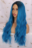 1 x RAW Customer Returns Wig Blue Long for Women Ombre blue Wigs Middle Part Wavy Curls Cosplay Wig Synthetic for Halloween Party Carnival Natural Wig - RRP €25.69