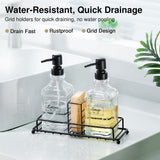 1 x RAW Customer Returns Shinowa Soap Dispenser with Holder, 2 Pieces Thick Glass Bathroom Lotion Bottles, Refillable Container with Pump, Sink Organizer and Durable Iron Rack Holder, Black - RRP €29.99