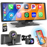 1 x RAW Customer Returns Wireless Apple Carplay Android Auto Display with 2.5K Front Dashcam, 1080P Rear View Camera, 9.3-inch Carplay Display with Bluetooth, Mirror Link, FM Transmitter, AUX Cable, 64 TF Card - RRP €137.7