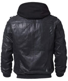 1 x RAW Customer Returns FLAVOR Genuine Leather Jacket Men Removable Hoodie XL, Black  - RRP €169.99