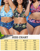 1 x RAW Customer Returns CheChury Women s Plus Size Swimsuits Floral Print High Waist Sexy Halter Swimsuit Bohemian Printed Bikini with Padding Tops and Briefs, for Swimming and Beach - RRP €28.89