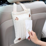 1 x Brand New VOXURY Car Seat Organizer, Tissue Box Facial Paper Storage Bag Organizer Holder Decor Hanging Bar, White Material with Bear - RRP €10.07