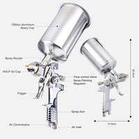 1 x RAW Customer Returns Pindex HVLP paint gun with 3 nozzles, spray gun with 1.4mm 1.7mm 2.5mm nozzle, paint spray gun with 1000CC aluminum cup, silver - RRP €39.99