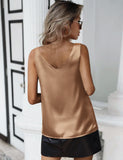 1 x RAW Customer Returns Zeagoo Summer Women s Satin Tank Tops V Neck Silk Blouse Cami Sleeveless T-Shirt Tops Khaki L - RRP €21.06