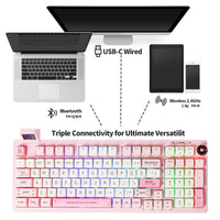 1 x RAW Customer Returns EPOMAKER RT100 Mechanical Keyboard Gasket with Customizable Display, Bluetooth 2.4G USB, Rotary Switch, Hot Swap, 5000mAh Battery, RGB for Win Mac Gaming Pink US QWERTY , Epomaker Flamingo Switch  - RRP €143.99