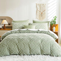 1 x RAW Customer Returns Lanqinglv Tufted Bed Linen 135x200cm 4-Piece Green Boho Embroidery Vintage Reversible Bedding Set Made of Microfiber Shabby Chic Bohemian 2 Duvet Covers with Zipper and 2 Pillowcases 80x80cm - RRP €65.53