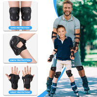 1 x RAW Customer Returns Skate Protection Set for Children and Adults, Set of Knee Pads, Elbow Pads and Wrist Guards for Skating, Cycling, Skateboard, Climbing, Bicycle, Skate, Scooter Black , L  - RRP €20.57