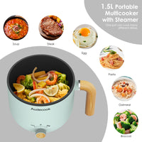 1 x RAW Customer Returns Audecook Electric Hot Pot with Steamer, 1.5L Portable Mini Non-Stick Electric Pot, Dual Control Multifunctional Electric Frying Pan for Pasta Soup Eggs Steak Green  - RRP €39.34