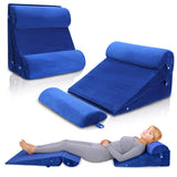 1 x RAW Customer Returns WDBBYL Bed Wedge Pillow Set 4pcs for Sleeping Elevator Support Post Surgery Recovery Acid Reflux GERD Snoring Washable Velvet Cover Blue - RRP €85.89