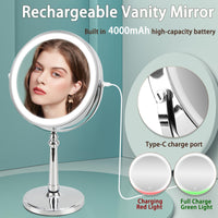 1 x RAW Customer Returns WITFAMILY cosmetic mirror with lighting with 10x magnification, 9 inch magnifying mirror with light, rechargeable double-sided makeup mirror with lighting for bathroom silver  - RRP €40.33