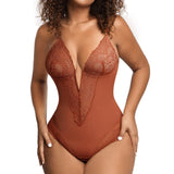 1 x RAW Customer Returns Popilush Shaping Bodysuits Women s Slimming Thong Body Shaper Deep V-Neck Hip Enhancer Shapewear Bodysuit Brown - RRP €69.99