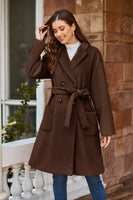 1 x RAW Customer Returns GRACE KARIN Women s Long Coat Solid Color Winter V-Neck Lapel Collar Knee Length Overcoat with Belt Coffee Brown S - RRP €93.06