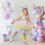 1 x RAW Customer Returns Tacobear Unicorn Costume Children s Unicorn Princess Dress with Long Train and Unicorn Headband Colorful Tulle Tutu Halloween Costume Carnival Cosplay for Girls Gifts 110, 3-4 Years  - RRP €18.14