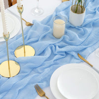 4 x RAW Customer Returns AOKSUNOVA table runner muslin wedding 4m x 80cm cheesecloth table runner decorative fabric light blue - RRP €80.64