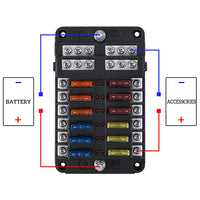 1 x RAW Customer Returns Kohree 12-way car fuse holder 12 volt, car fuse box 12V with LED display, 24 fuses, fuse clip, sticker, screws, 12V fuse block for car, boat, boat, motorhome - RRP €18.14