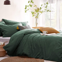 1 x RAW Customer Returns Lanqinglv bed linen 155 x 220 cm 4-piece green dark green plain microfiber bed linen set 2 duvet covers 155 x 220 cm with zipper 2 pillowcases 80 x 80 cm - RRP €51.12