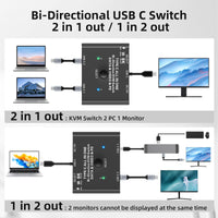 1 x RAW Customer Returns USB C KVM Switch 2 Port, 8K 60Hz KVM Switch 2 PCs 1 Monitor 4K 120Hz Bi-Directional Switch 2 Laptops, USB C Switch 2 in 1 out, 10Gbps USB 3.1 Gen 2 100W Charging Wired Remote 2 USB CC Cables - RRP €67.6