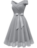 1 x RAW Customer Returns Bbonlinedress Women s Dresses Lace Dress Cocktail Dress Formal Ball Gown Bridesmaid Dresses for Wedding Knee-Length Evening Dresses Grey XL - RRP €44.16