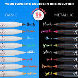 1 x RAW Customer Returns Brush Tip Acrylic Paint Markers, 8 Metallic Colors and 8 Basic Acrylic Paint Markers - Rock Painting, Calligraphy, Scrapbooking, Lettering, Cards, Sketching, Black Paper, DIY - RRP €19.99