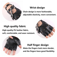 1 x RAW Customer Returns XCSJ Women Half Finger Leather Glove Punk Gloves Gothic Gloves Pu Leather Performance Gloves, with Rivets, Suitable for Halloween, Festival, Hip-Hop, Dance, Cosplay, Rock, Party Black  - RRP €11.03