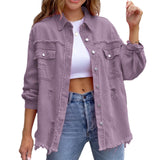 1 x RAW Customer Returns HOTIAN Women s Denim Jacket Slim Fit Vintage Long Sleeve Denim Jacket Casual Ripped Denim Jacket Purple S - RRP €35.99