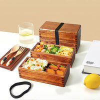 1 x RAW Customer Returns AOOSY Lunch Box, Bento Box Meal Natural Wood Double Layer Japanese Style Food Fruit Children Adults Sushi Sandwich Container for Travel School Camping with Fork Spoon Kit  - RRP €32.99