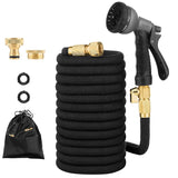 1 x RAW Customer Returns Flexible Garden Hose Expandable Water Hose with 10-Spray Adapter Made of Brass Hanger Irrigation Gardening Retractable Heavy Duty Hose 4-Layer Latex Core Connector 30M, Black  - RRP €43.37