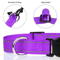 2 x Brand New TagME Dog Collar, Classic Adjustable Reflective Nylon Collar Suitable for Puppy, Purple, 1.5cm Width - RRP €13.98