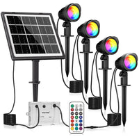 1 x RAW Customer Returns MEIKEE RGB Solar Spotlight 4 in 1 LED Solar Lights Outdoor Garden Remote Control Waterproof IP66 12 Colors 3 Modes Color Changing 6 Brightness Levels 5000mAh Solar Lamps for Garden Path Patio - RRP €53.15