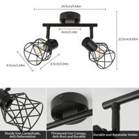 1 x RAW Customer Returns FORCOSO ceiling spotlight black swiveling 350 , spots ceiling light 2 flames metal ceiling lamp spotlight, E14 vintage ceiling spots wall spotlight, ceiling kitchen lamp kitchen living room hallway wall lamp - RRP €24.99