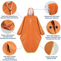 1 x RAW Customer Returns ANYOO Waterproof Rain Poncho Rain Jacket with Hood for Men and Women, Lightweight and Windproof Raincoat with Sleeves for Outdoor Hiking, Cycling, Orange, One Size, 1 Pocket - RRP €26.21